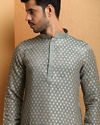 Steel Blue Jacquard Kurta Set image number 0